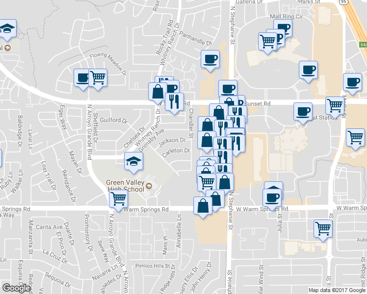 map of restaurants, bars, coffee shops, grocery stores, and more near 603 Carleton Drive in Henderson