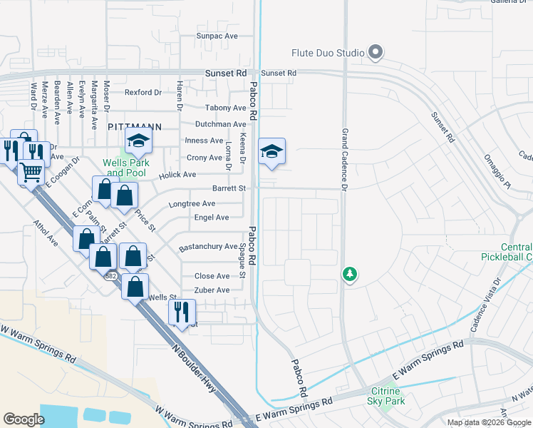 map of restaurants, bars, coffee shops, grocery stores, and more near 1400-1598 Pabco Road in Henderson