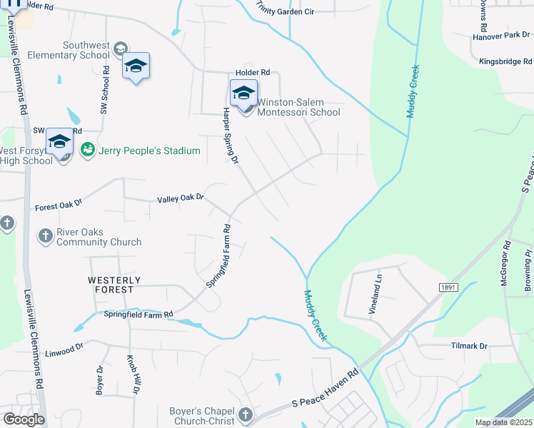 map of restaurants, bars, coffee shops, grocery stores, and more near 1820 Harper Spring Drive in Clemmons