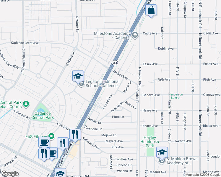 map of restaurants, bars, coffee shops, grocery stores, and more near 1120 East Lake Mead Parkway in Henderson