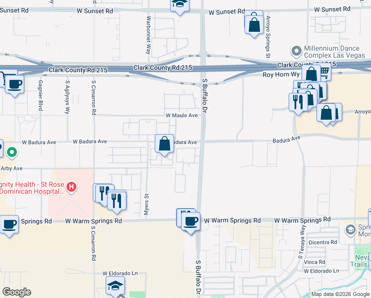 map of restaurants, bars, coffee shops, grocery stores, and more near 7017 South Buffalo Drive in Las Vegas