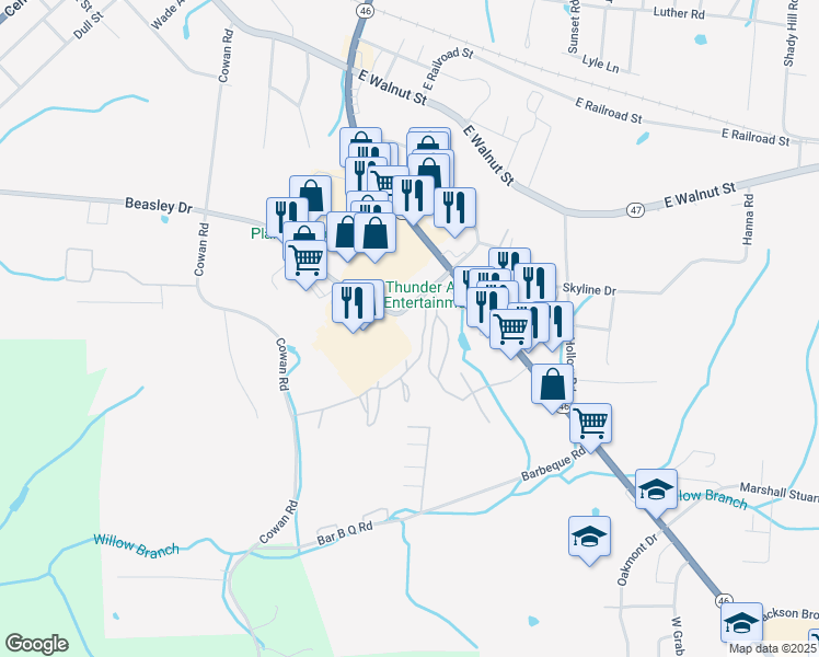 map of restaurants, bars, coffee shops, grocery stores, and more near 26 Archway Circle in Dickson