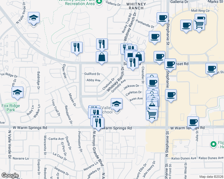 map of restaurants, bars, coffee shops, grocery stores, and more near 539 Grimsby Avenue in Henderson