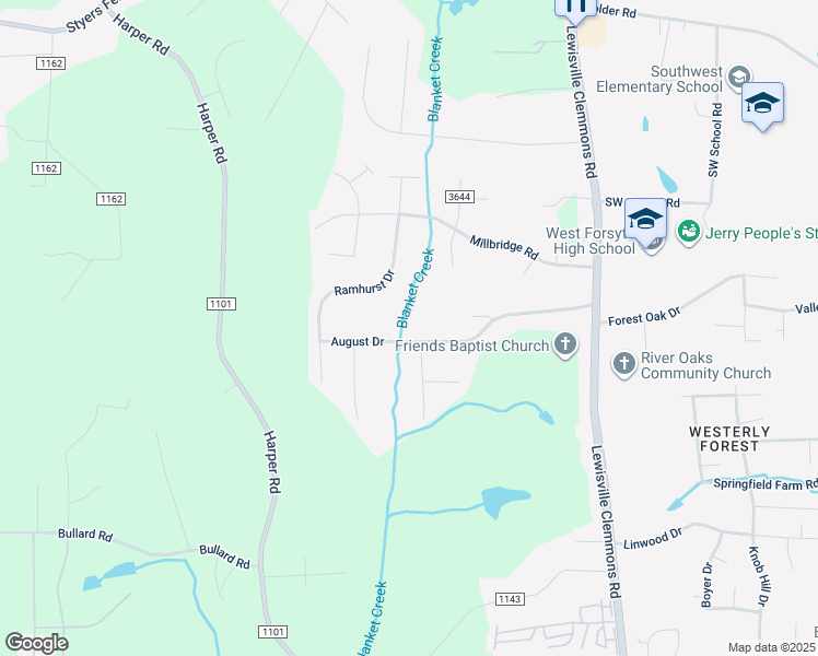 map of restaurants, bars, coffee shops, grocery stores, and more near 6921 August Drive in Clemmons