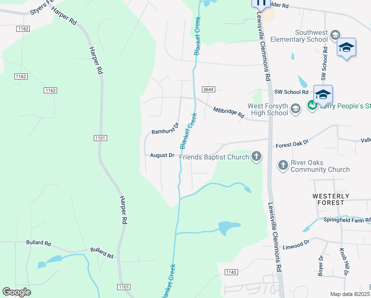 map of restaurants, bars, coffee shops, grocery stores, and more near 6921 August Drive in Clemmons