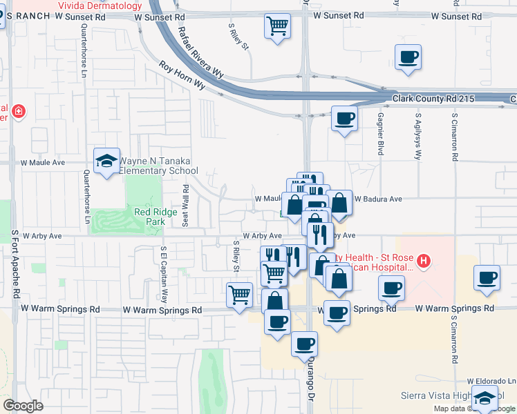 map of restaurants, bars, coffee shops, grocery stores, and more near 8777 West Maule Avenue in Las Vegas