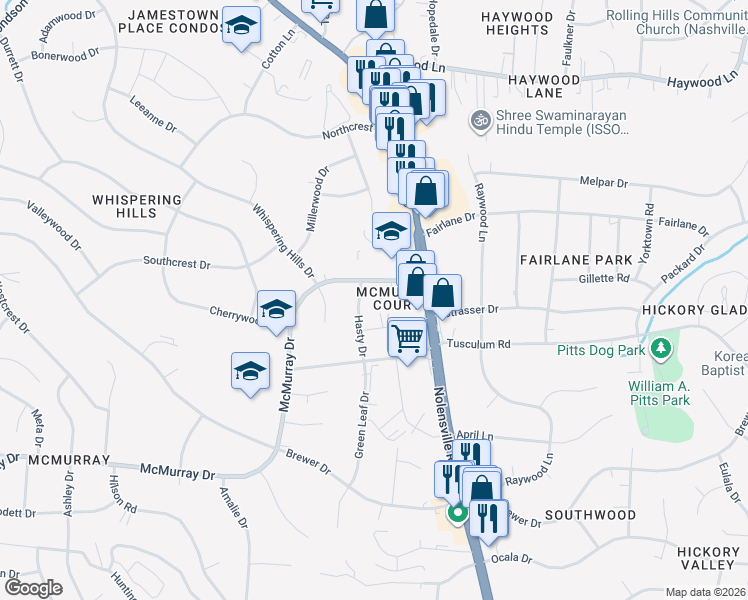 map of restaurants, bars, coffee shops, grocery stores, and more near 5011 Hasty Drive in Nashville