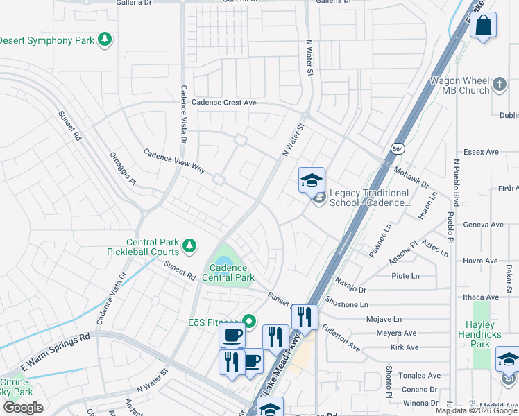 map of restaurants, bars, coffee shops, grocery stores, and more near 508 Cadence View Way in Henderson