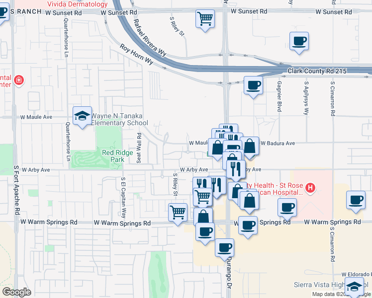 map of restaurants, bars, coffee shops, grocery stores, and more near 8777 West Maule Avenue in Las Vegas