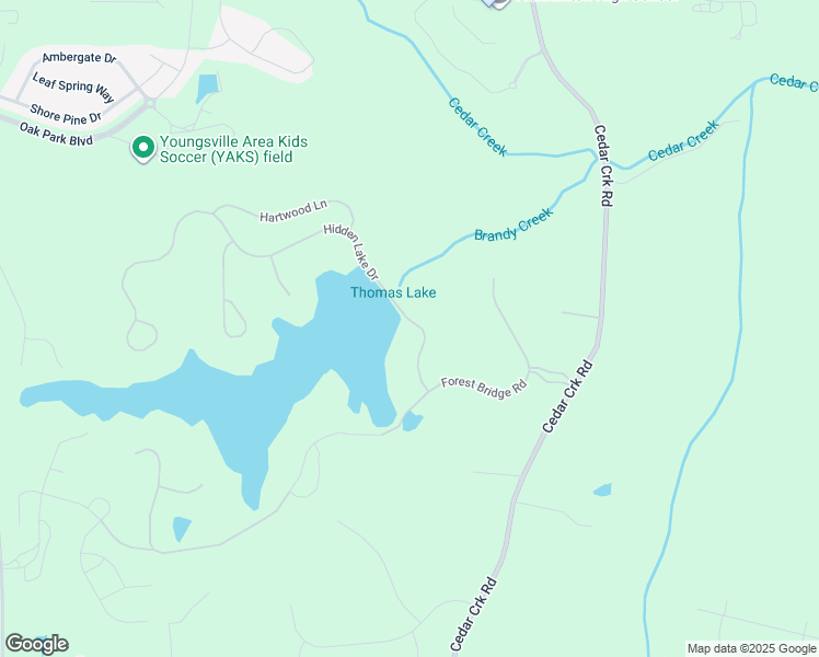 map of restaurants, bars, coffee shops, grocery stores, and more near 75 Hidden Lake Drive in Youngsville