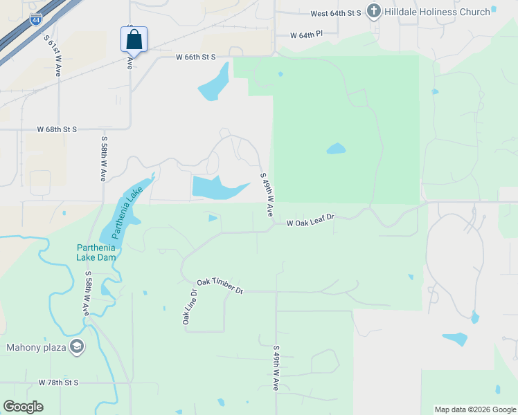 map of restaurants, bars, coffee shops, grocery stores, and more near 7125 Oak Fairway in Tulsa