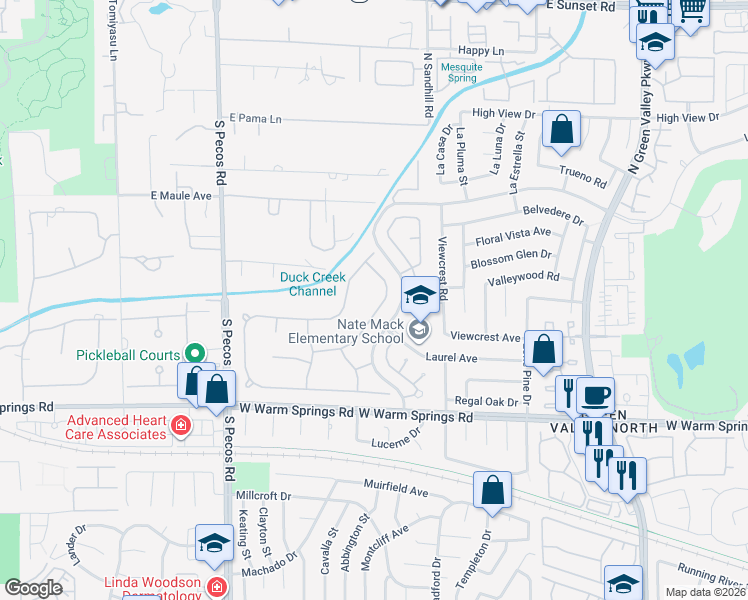 map of restaurants, bars, coffee shops, grocery stores, and more near 30 Quail Hollow Drive in Henderson