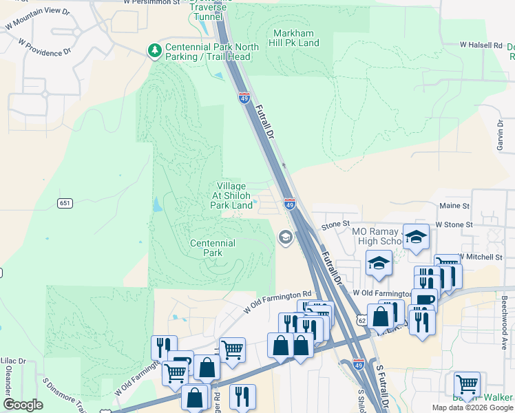 map of restaurants, bars, coffee shops, grocery stores, and more near 2817 West Cottonwillow Way in Fayetteville