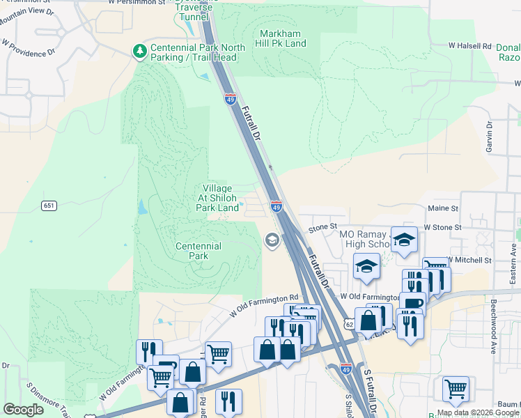 map of restaurants, bars, coffee shops, grocery stores, and more near 2788 West Auburn Drive in Fayetteville