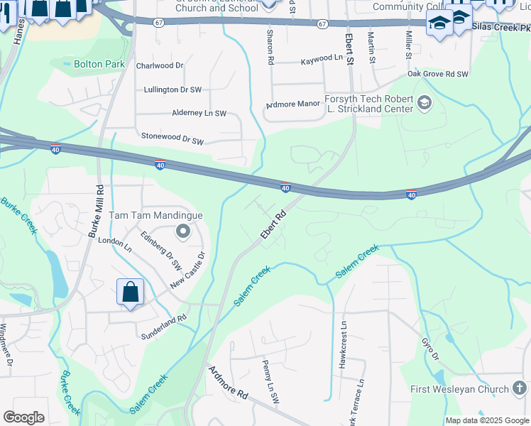 map of restaurants, bars, coffee shops, grocery stores, and more near Carlyle Place in Winston-Salem