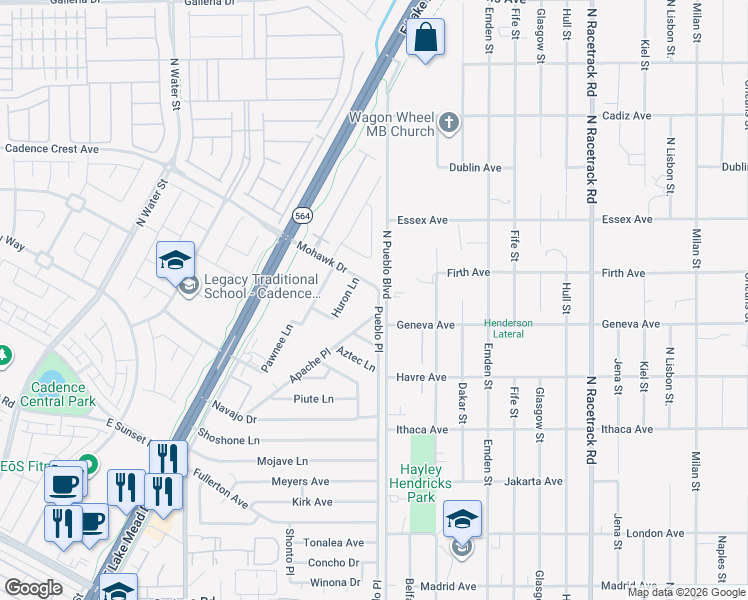 map of restaurants, bars, coffee shops, grocery stores, and more near 503 North Pueblo Boulevard in Henderson