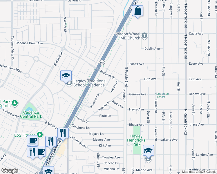 map of restaurants, bars, coffee shops, grocery stores, and more near 207 Pontiac Place in Henderson