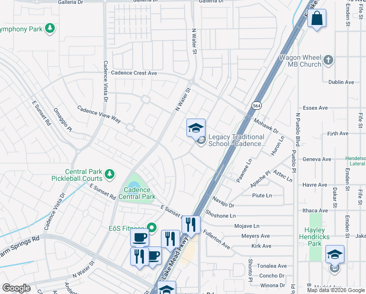 map of restaurants, bars, coffee shops, grocery stores, and more near 266 Inflection Street in Henderson