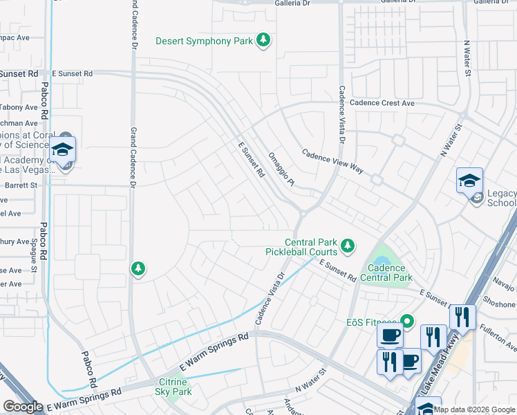 map of restaurants, bars, coffee shops, grocery stores, and more near East Warm Springs Road in Henderson