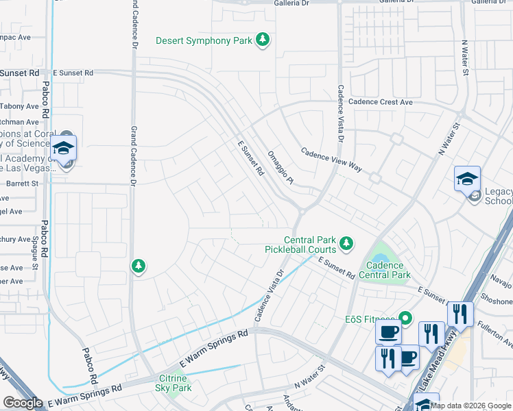 map of restaurants, bars, coffee shops, grocery stores, and more near East Warm Springs Road in Henderson