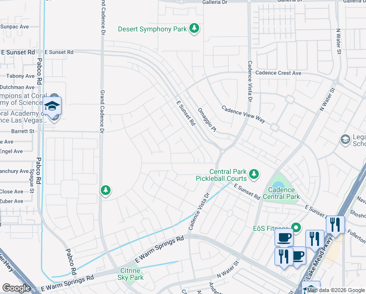 map of restaurants, bars, coffee shops, grocery stores, and more near East Warm Springs Road in Henderson