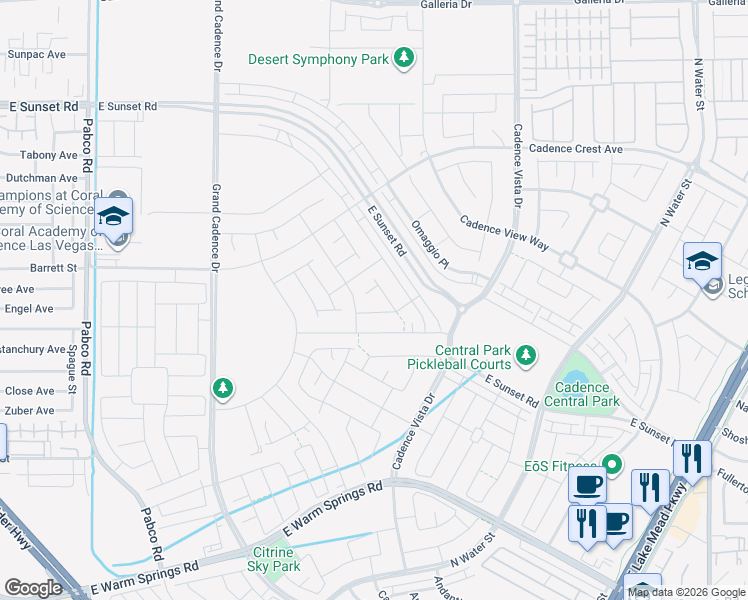 map of restaurants, bars, coffee shops, grocery stores, and more near East Warm Springs Road in Henderson
