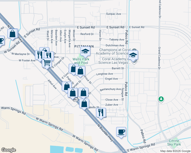 map of restaurants, bars, coffee shops, grocery stores, and more near 412 Engel Avenue in Henderson