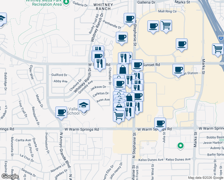 map of restaurants, bars, coffee shops, grocery stores, and more near 606 Carleton Drive in Henderson