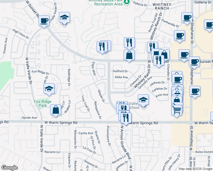 map of restaurants, bars, coffee shops, grocery stores, and more near 1712 Toltec Circle in Henderson