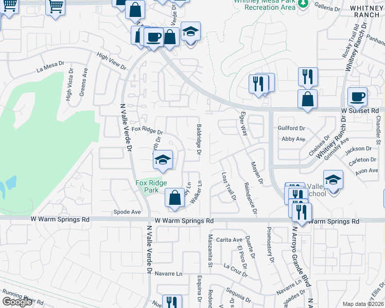 map of restaurants, bars, coffee shops, grocery stores, and more near 1805 Dalton Drive in Henderson