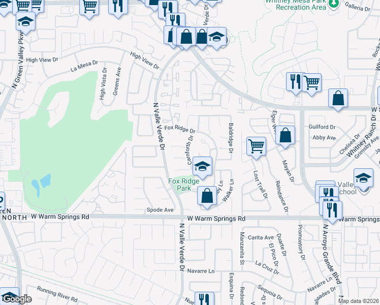 map of restaurants, bars, coffee shops, grocery stores, and more near 520 Carnforth Drive in Henderson