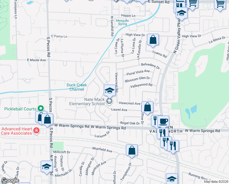 map of restaurants, bars, coffee shops, grocery stores, and more near 3170 Laurel Avenue in Henderson