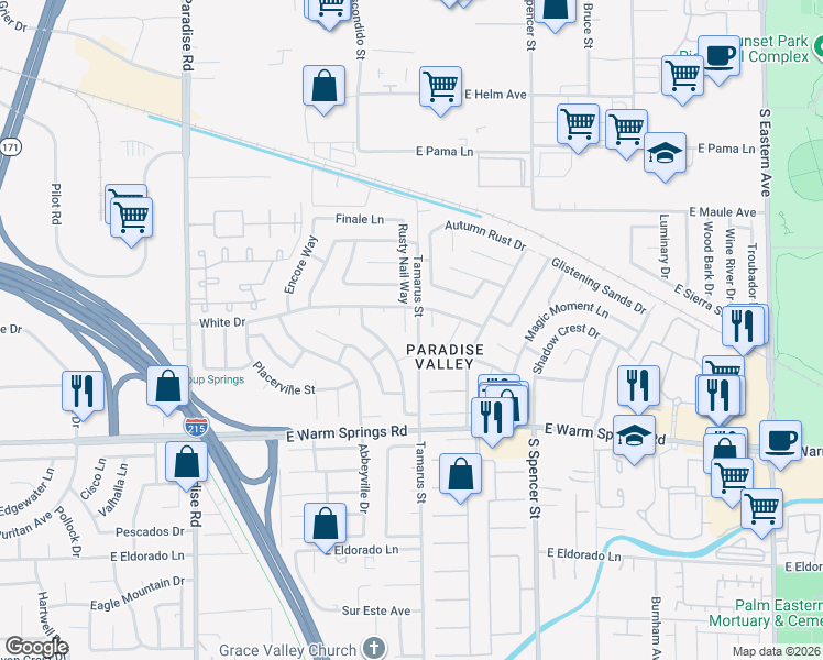 map of restaurants, bars, coffee shops, grocery stores, and more near 1460 Lawman Court in Las Vegas