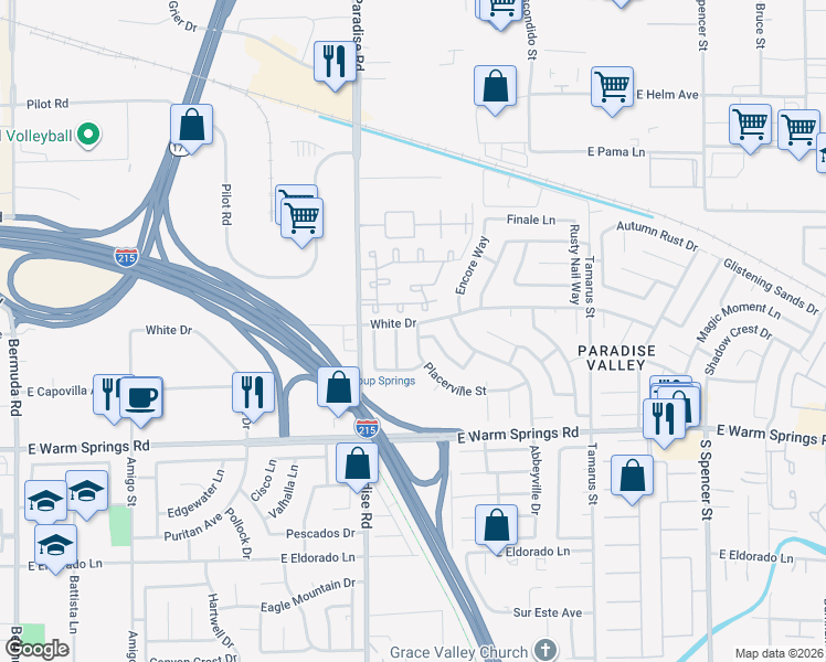 map of restaurants, bars, coffee shops, grocery stores, and more near 1078 Placerville Street in Las Vegas