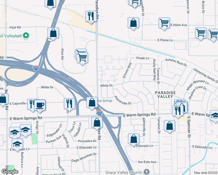 map of restaurants, bars, coffee shops, grocery stores, and more near 7095 Ovation Way in Las Vegas