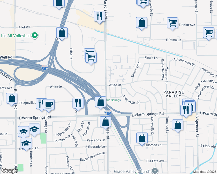map of restaurants, bars, coffee shops, grocery stores, and more near 7095 Ovation Way in Las Vegas