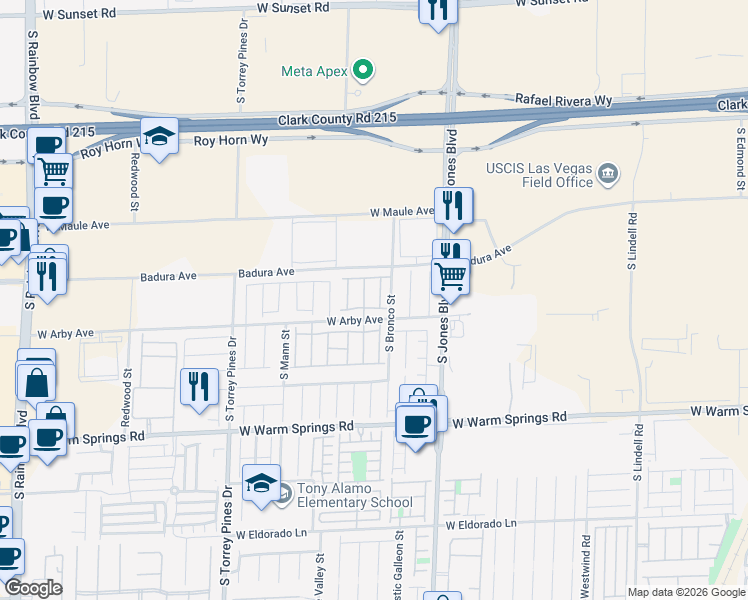 map of restaurants, bars, coffee shops, grocery stores, and more near 6250 West Arby Avenue in Las Vegas