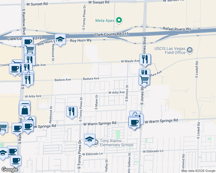 map of restaurants, bars, coffee shops, grocery stores, and more near 6255 West Arby Avenue in Las Vegas