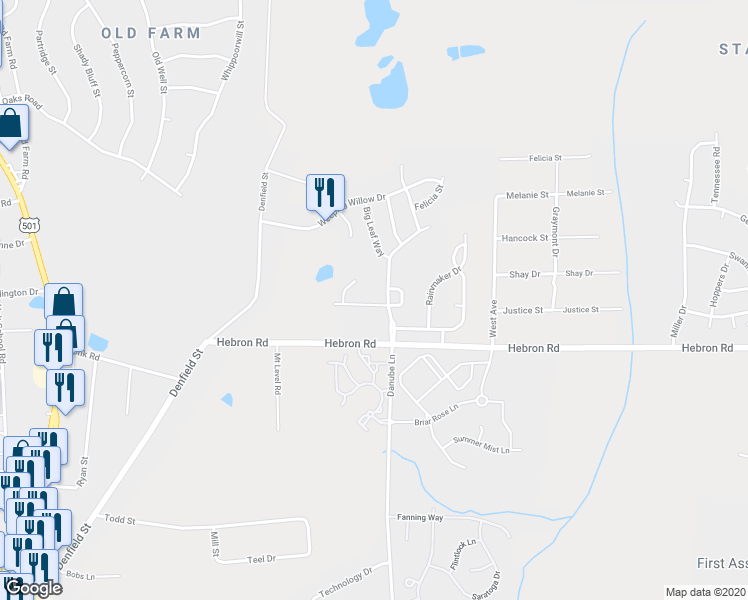 map of restaurants, bars, coffee shops, grocery stores, and more near 416 Summer Breeze Drive in Durham