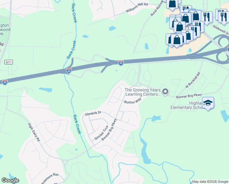 map of restaurants, bars, coffee shops, grocery stores, and more near 4236 Dunkirk Drive in Burlington