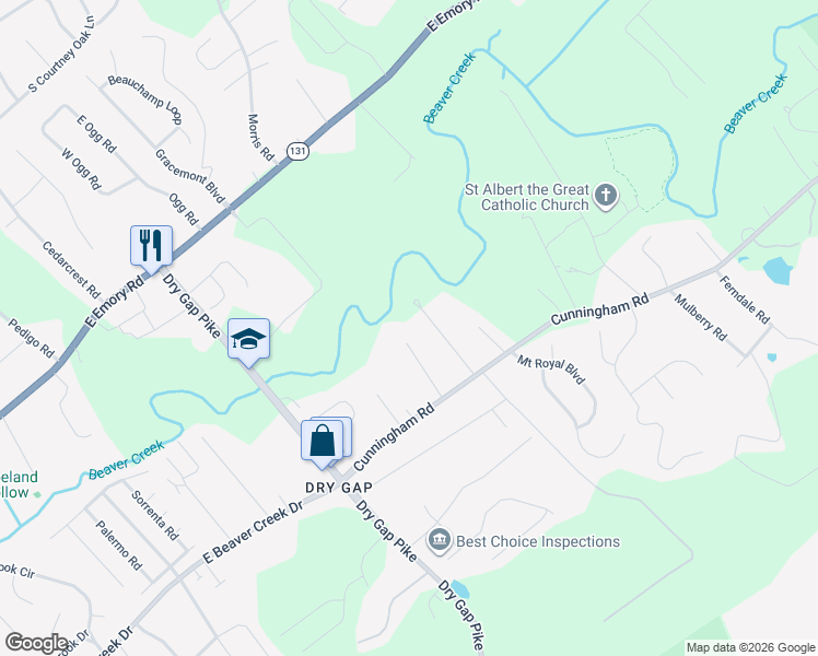 map of restaurants, bars, coffee shops, grocery stores, and more near 7119 Spurlin Road in Knoxville