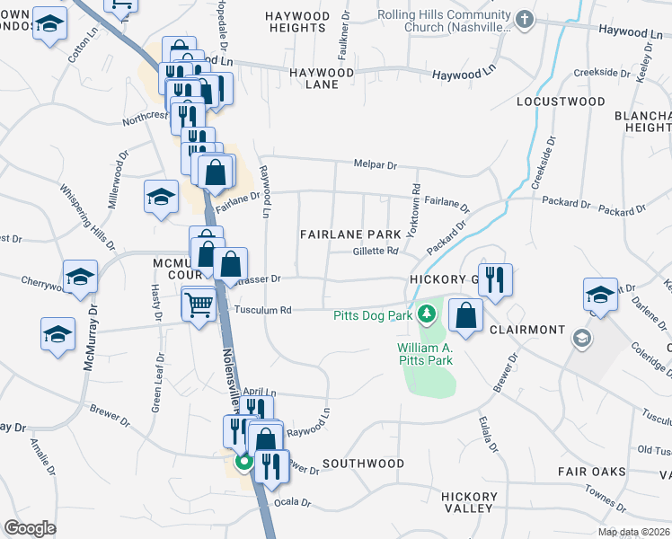 map of restaurants, bars, coffee shops, grocery stores, and more near 365 Strasser Drive in Nashville