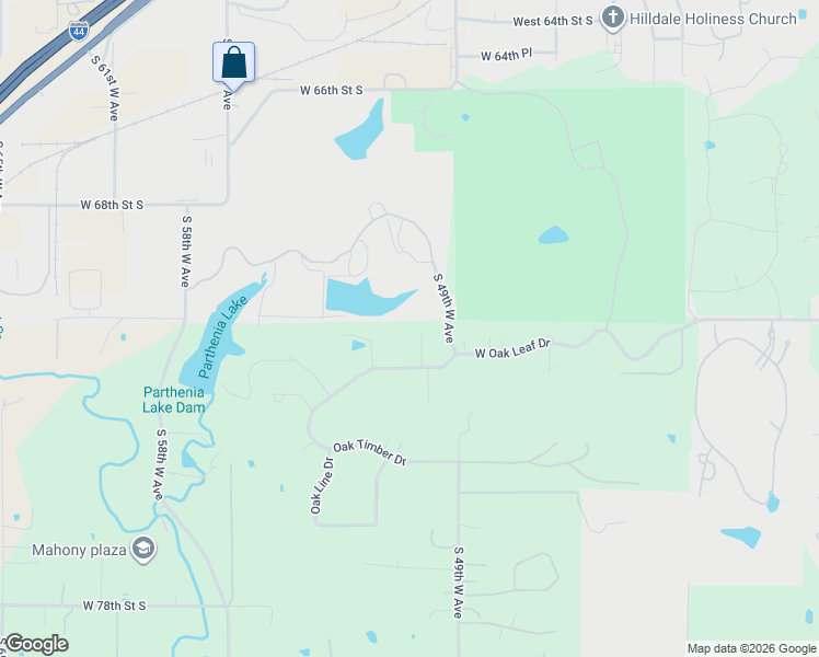 map of restaurants, bars, coffee shops, grocery stores, and more near 7168 Oak Fairway in Tulsa