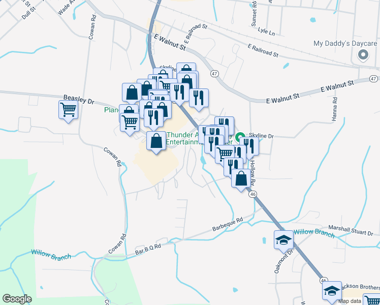 map of restaurants, bars, coffee shops, grocery stores, and more near 26 Archway Circle in Dickson