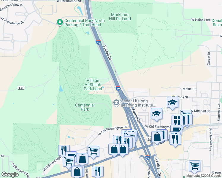 map of restaurants, bars, coffee shops, grocery stores, and more near 2817 West Cottonwillow Way in Fayetteville