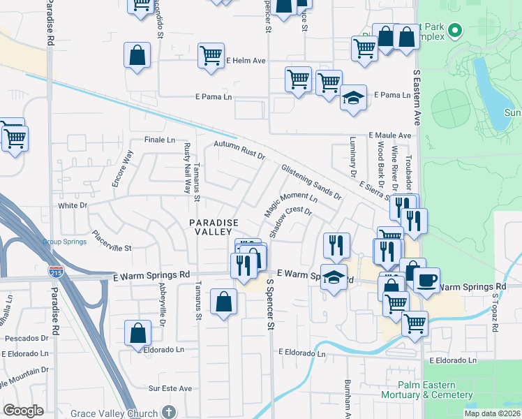 map of restaurants, bars, coffee shops, grocery stores, and more near 7095 Orange Grove Lane in Las Vegas