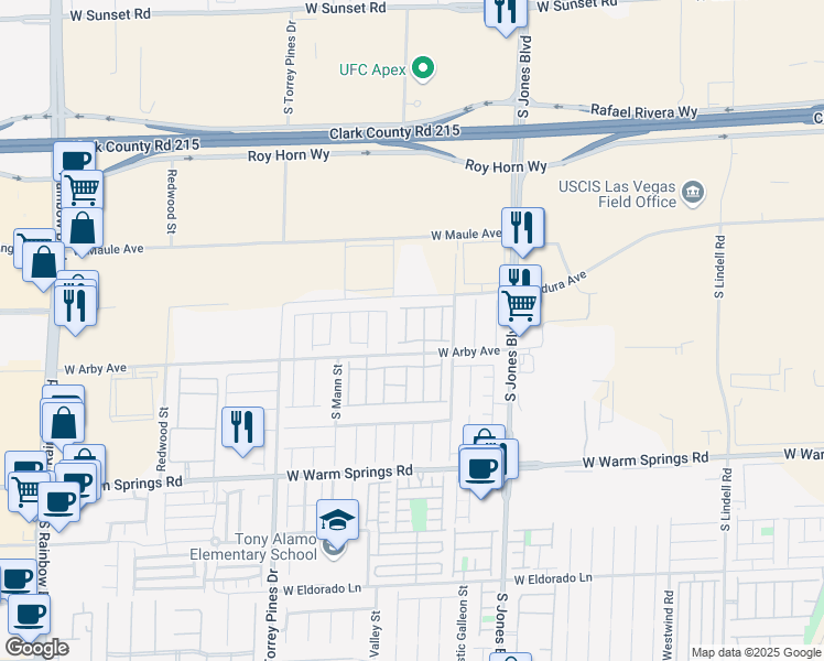 map of restaurants, bars, coffee shops, grocery stores, and more near 6250 West Arby Avenue in Las Vegas