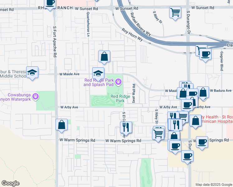 map of restaurants, bars, coffee shops, grocery stores, and more near 7027 South El Capitan Way in Las Vegas