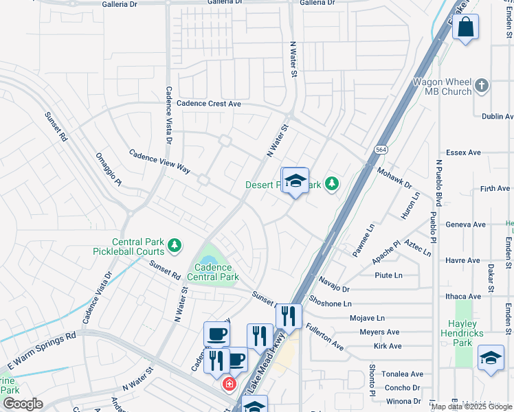 map of restaurants, bars, coffee shops, grocery stores, and more near 529 Cadence View Way in Henderson