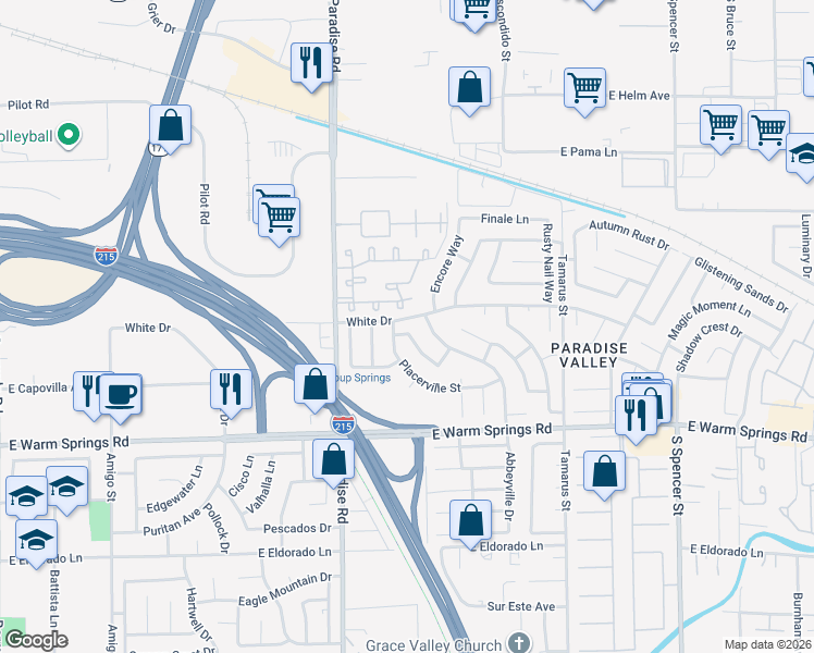 map of restaurants, bars, coffee shops, grocery stores, and more near 1170 Lyric Lane in Las Vegas